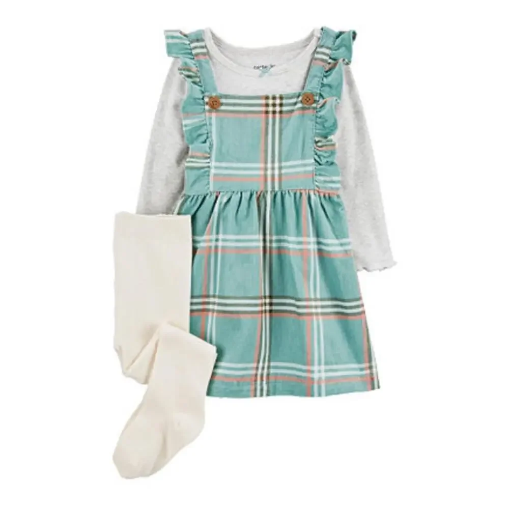 Carter's Baby Girls Long Sleeve Jumper, Top and Tights in Green​​​​